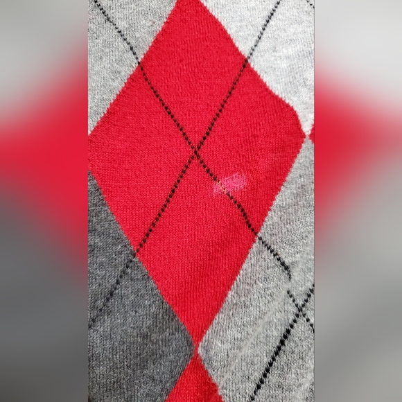 Argyle checkered sweatee cardigan. Red and Gray Button down. Size petite Lg. - Picture 7 of 11